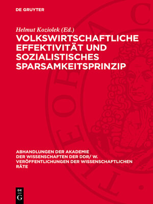 cover image of Volkswirtschaftliche Effektivität und sozialistisches Sparsamkeitsprinzip